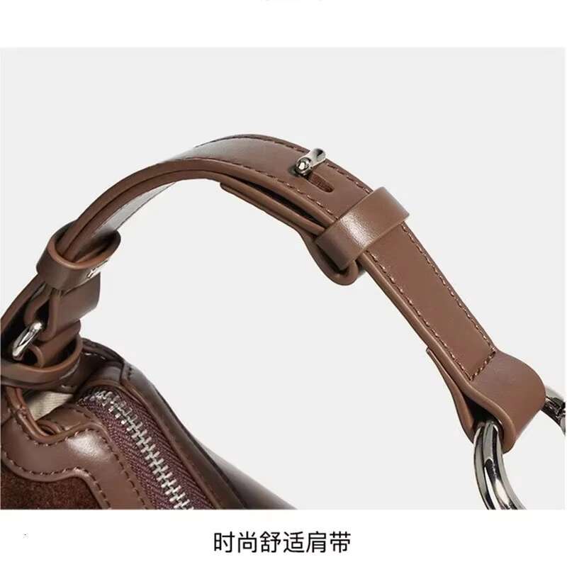 New Genuine Suede Frosted Leather Women's Handbag Shoulder Fashionable And Simple Crescent Bag Coffee