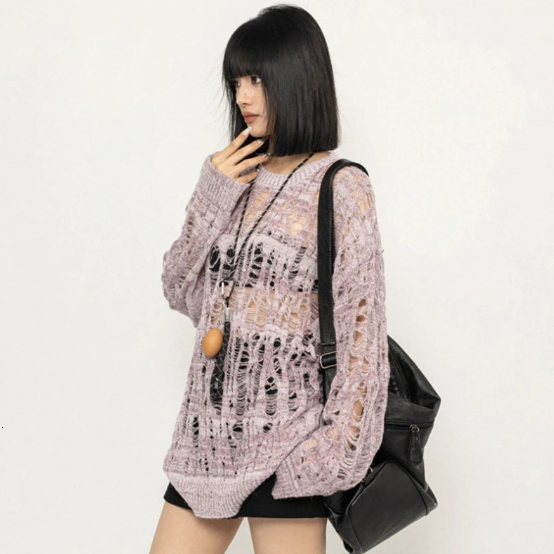 Baggy Hollow Out Sweaters Women Cozy Sun-proof Vintage Slouchy Knitwear Korean Fashion Holiday Versatile Jumper High Street Chic 250210