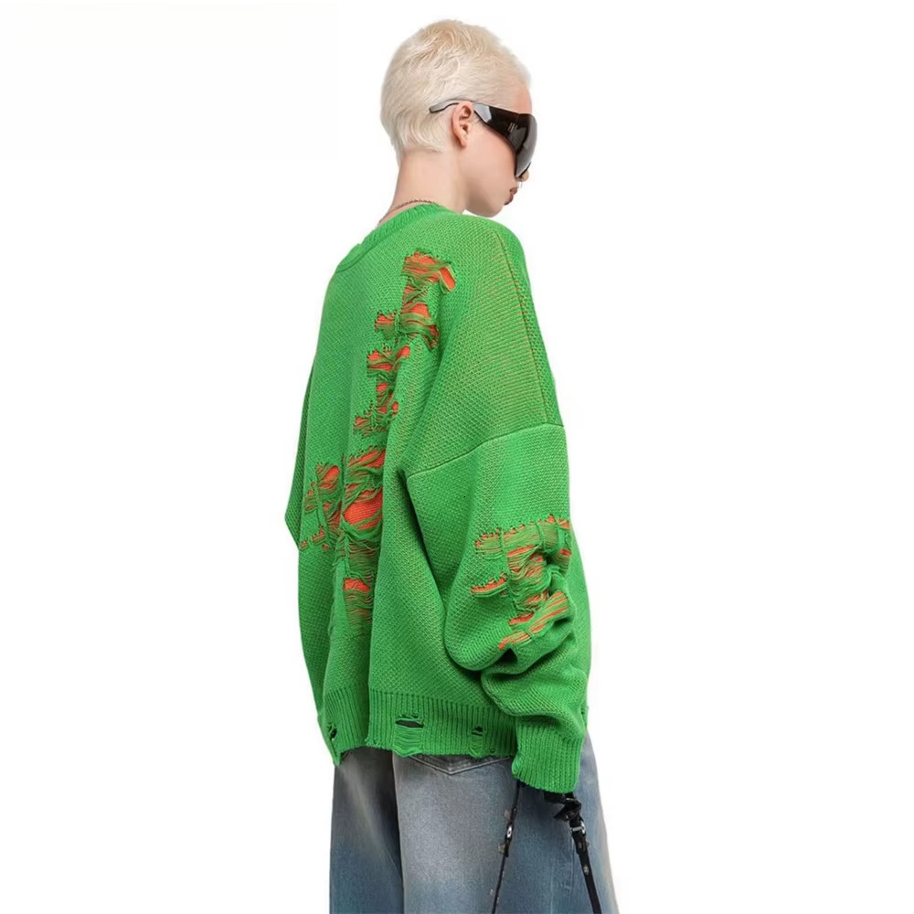 Yaminiya Autumn Sweater Tattered Women Clothing O-Neck Long Sleeve Top Y2k Sweate Women's Jumper Fashion 2025 New