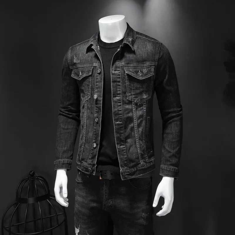 Mens Denim Jacket Moto Biker Outerwear Coats Men Jeans Jacket Black Casual Cotton Turn Down Collar Motorcycle Denim Coats Men X250213