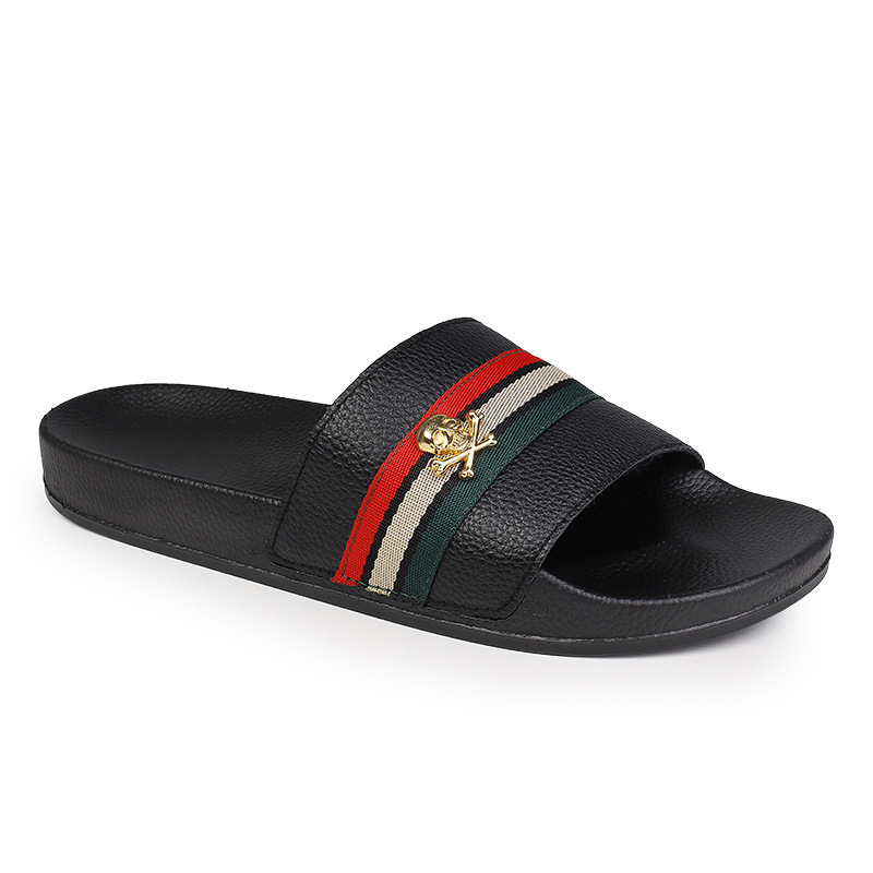 2025 Summer new skull co-slippers men breathable home casual flip-flops wear beach shoes 39-45