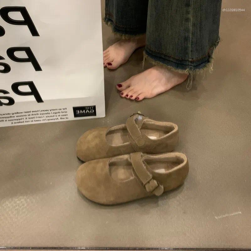 Casual Shoes Winter Women Clogs Platform Loafers Fur Autumn Female Footwear Creepers Fall Dress Mary Janes Cow Suede Women's
