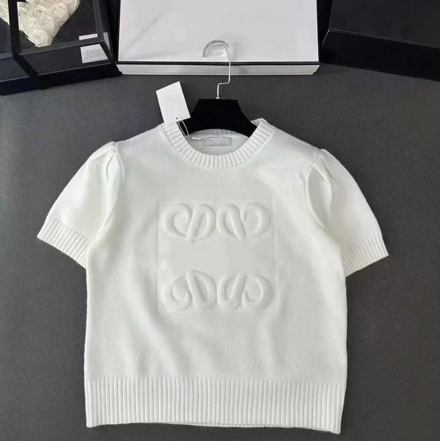 Womens t shirt Knits Tees tops Summer New Knitted Sweater Round Neck Pullover with Concave and Convex Technology Sweater Short Sleeve Fashion Women's Clothing gift