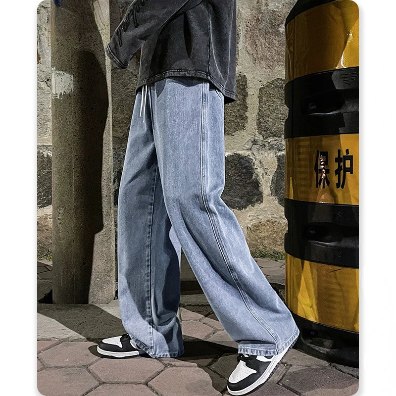 Mens hiphop drape jeans mens trendy loose straight leg versatile high street casual floor wide pants w250210