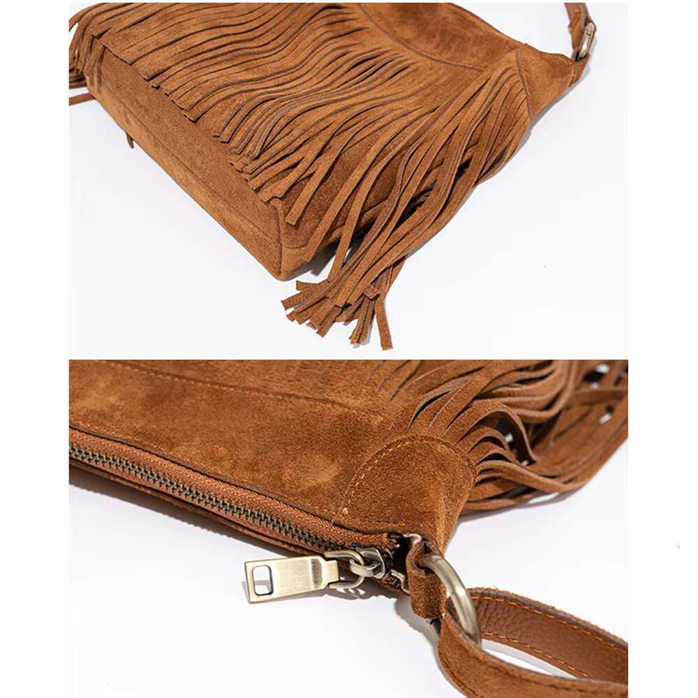 Tassel Niche Frosted Cowhide Casual Crossbody Retro Leather Trend Style Fringe Single Shoulder Bag