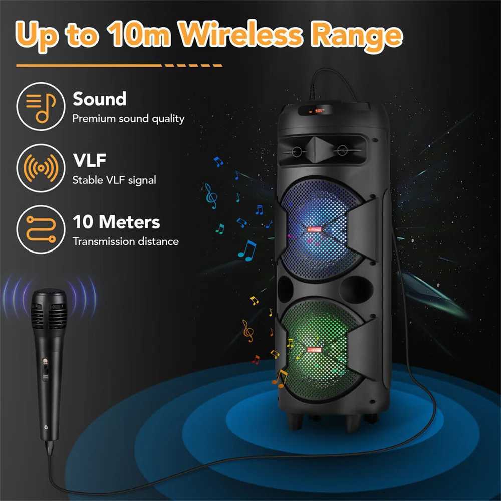 4000W Portable Speaker Dual 8 Woofer Sound System Party DJ With Microphone Remote Led Light TWS Z250213