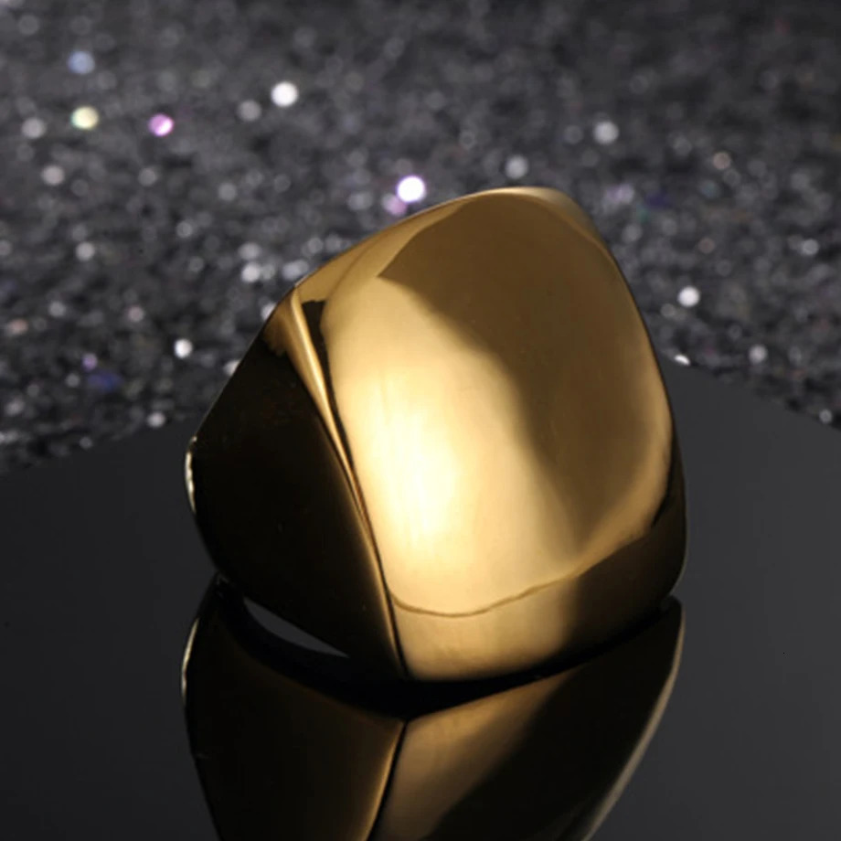 Fashion Gold Ring Womens Party Jewelry 316L Stainless Steel Square Cocktail Anillos MUJI 250109