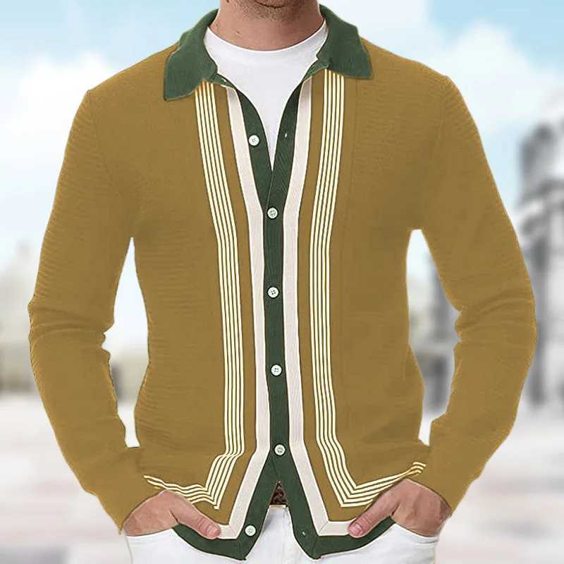 Mens Knitted Long Sleeve Polo Shirts Casual Slim Business Polos Men Turn Down Button Leisure Knitwear Autumn Streetwear Shirts X250213