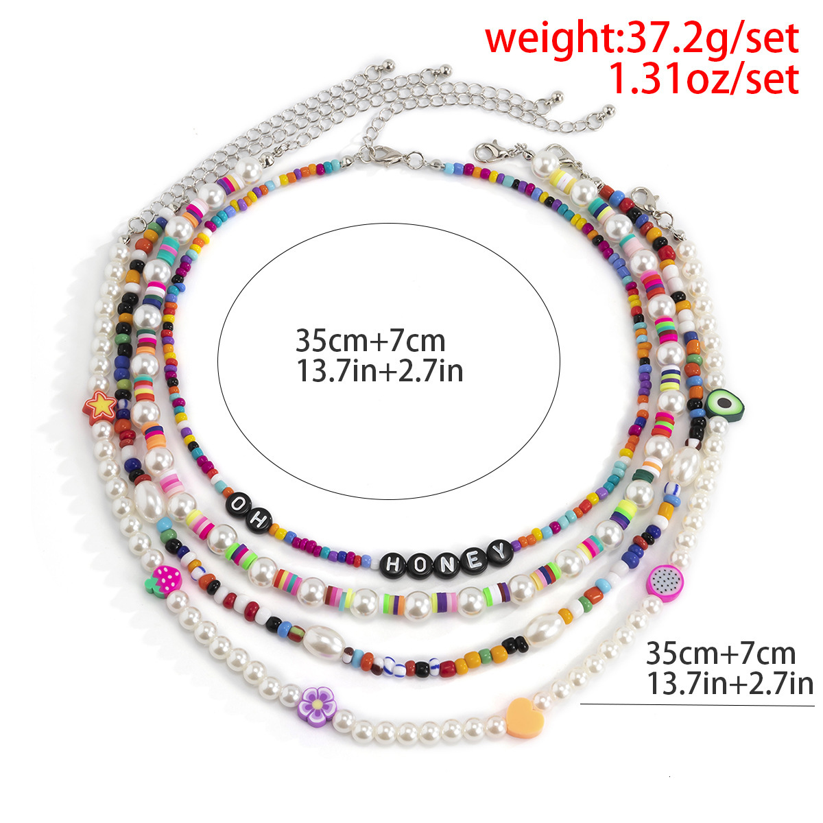 fashion Woman Accessories Bohemian mixed color bead soft pottery imitation pearl heart-shaped letter necklace