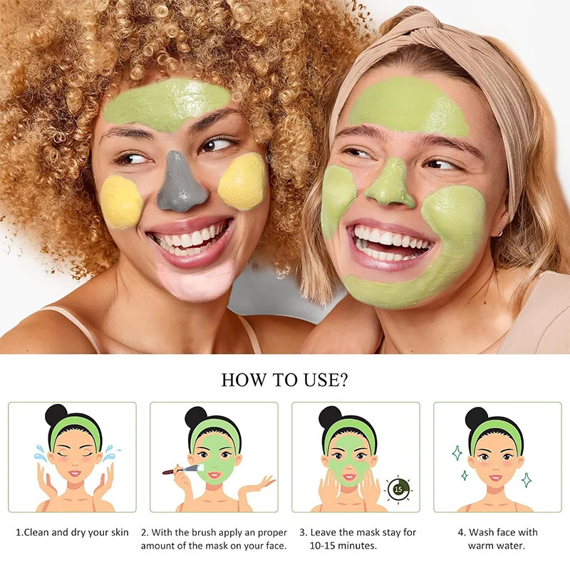 4 Pcs Clay Facial Mask Set Turmeric Vitamin C Green Tea Dead Sea Mud Rose Clay Deep Cleansing Moisturizing Refining Pores 320g 250113