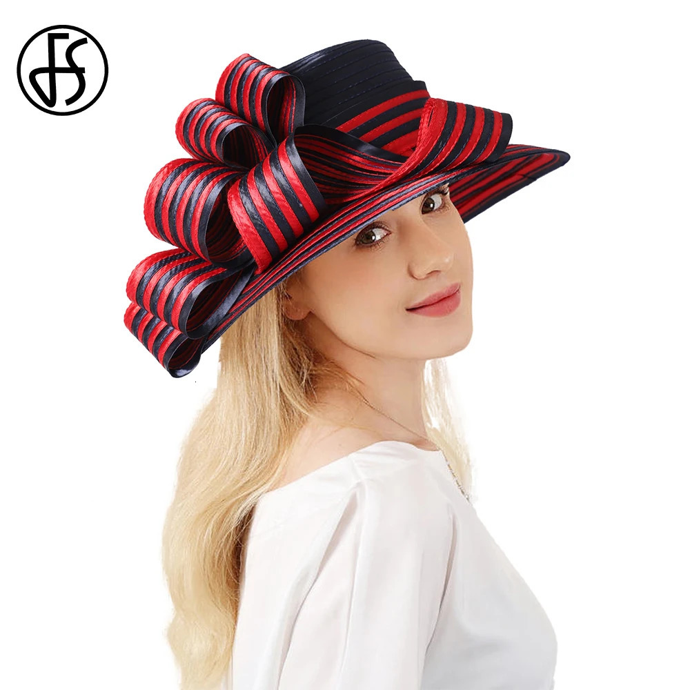 FS Satin Cloth Hats For Women Ladies Stripe Formal Tea Party Dress Wedding Bridal Elegant Church Cap Bowler Hat 250118