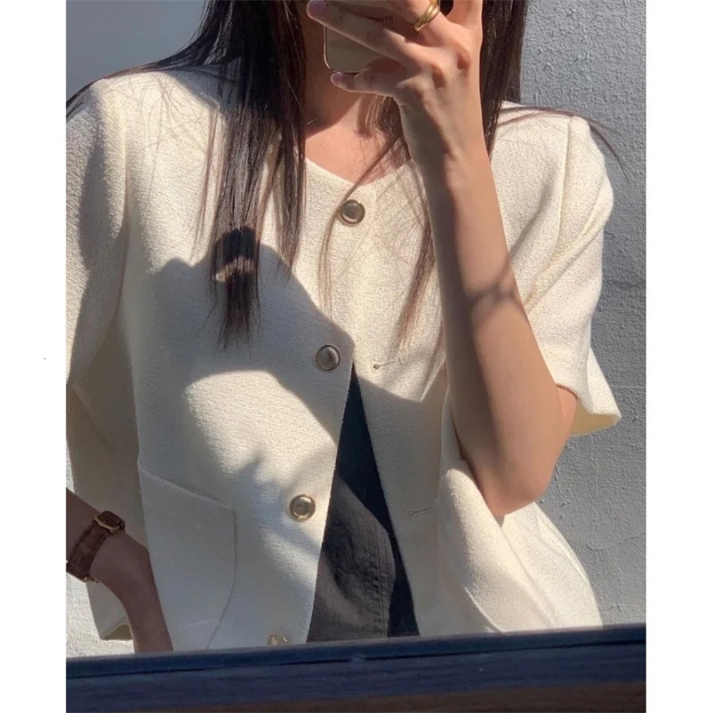 Plus Size Chic Korean Style Tweed Short Sleeve Jacket For Plus Size Women Fashionable and Elegant Spring Autumn 1D Chic 250122