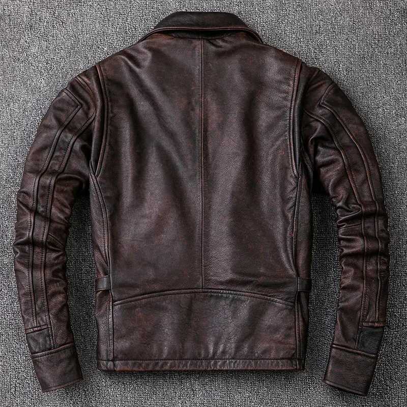 New Men Cowhide Coat Mens Genuine Leather Jacket Vintage Style Man Leather Clothes Motorcycle Biker Jackets Plus Size 134cm X250213