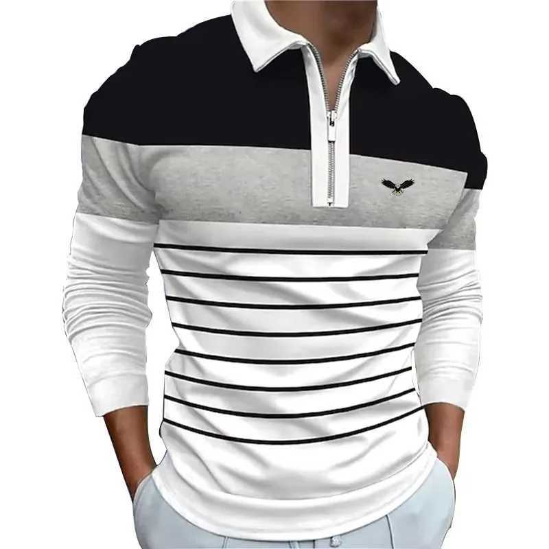 Mens polo shirt zipper shirt long sleeved shirt revolving door outdoor printed clothing fashionable mens clothing X250213