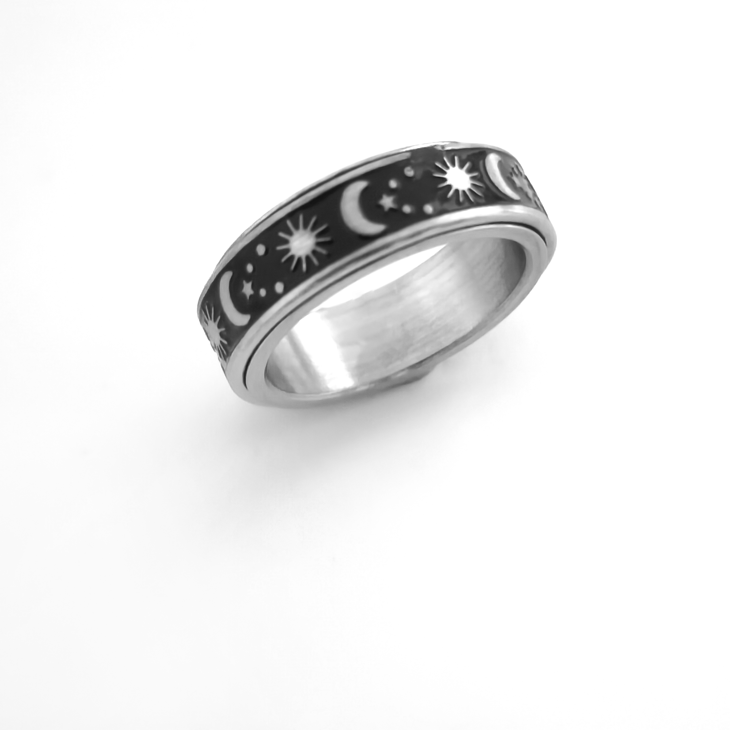 Fashion titanium steel men's and women's star and moon decompression rotating ring ing wind vintage jewelry designer ring JZ000A4
