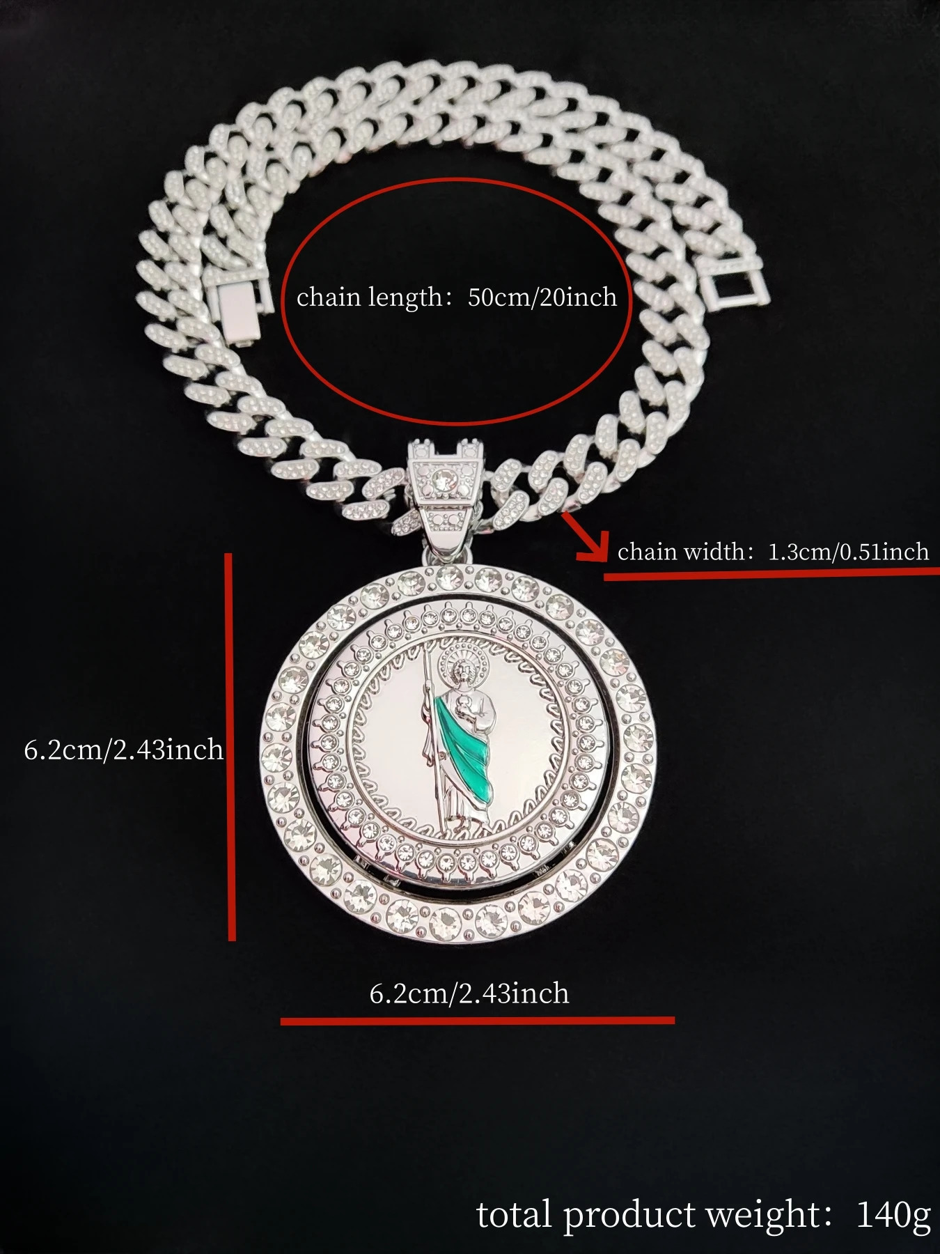Hip Hop Saint Jude Pendant Necklace Men Women Cuban Chain Iced Out Bling Cuban Necklaces HipHop Jewelry Fashion Gift 250228 - view 5