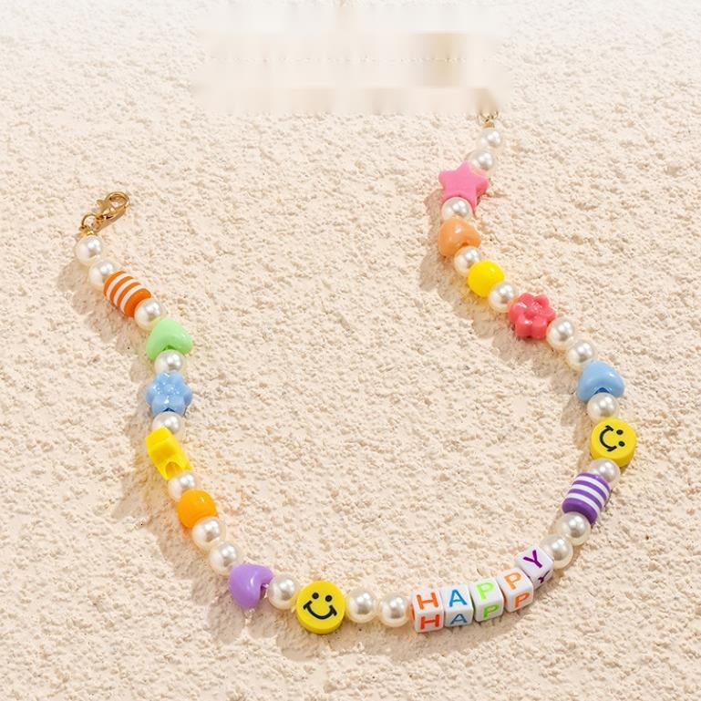 female Jewelry Handmade Beaded Soft Ceramic Smig Face Necklace with Personalized Simplicity, Star designer Rice Neckchain