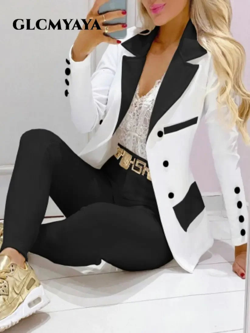 CM.YAYA Elegant Paisley Butterfly Plaid Womens Set Blazer Pants Suit Office Lady Fashion Two 2 Piece Set Fitness Outfits 250206