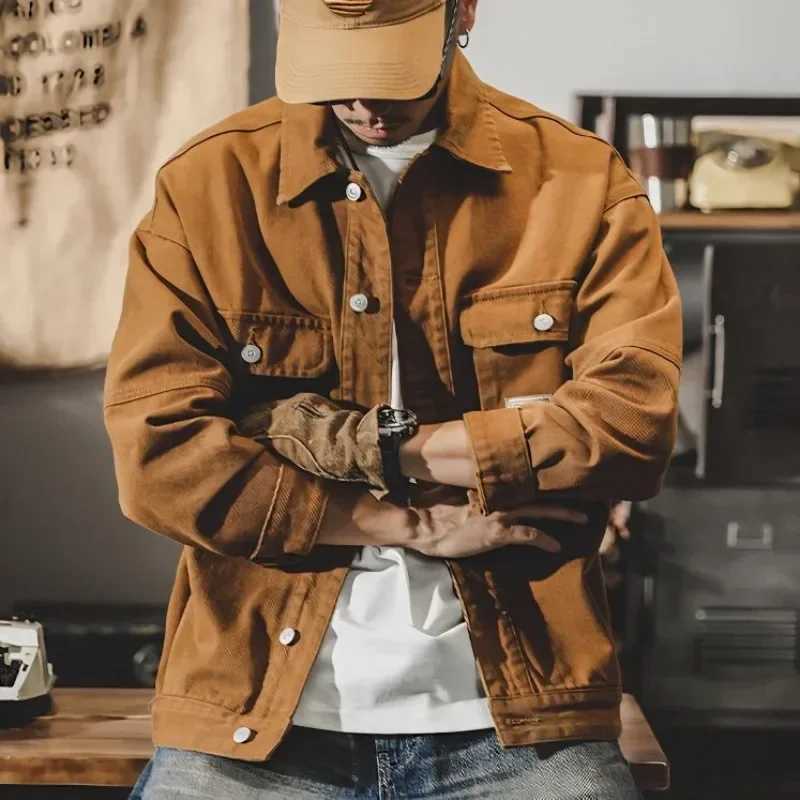 Mens Jean Coats Wide Shoulders Autumn Mens Denim Jacket Cargo Brown Menswear Joker G Fashion Winter 2024 Clothing Trendy Korea X250213