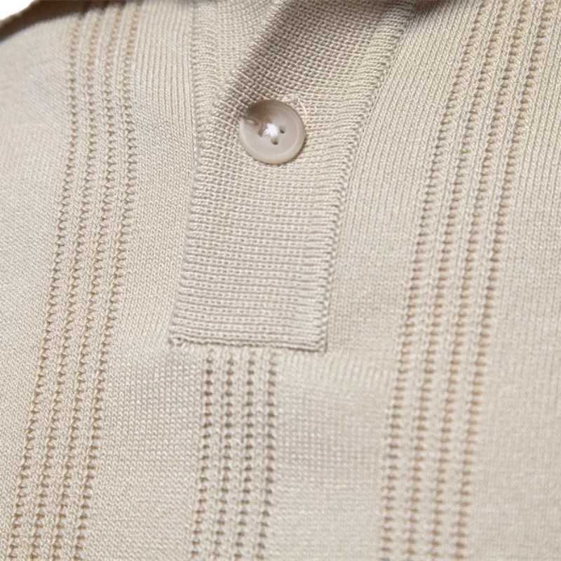 2025 Summer Knit Mens Polo Shirt Business Casual Striped Lapel Short Sleeve Henry Shirt T-shirt Comfortable Mens Clothing X250213