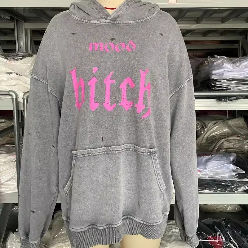 American Retro Alphabet Print Coat Men 2025 Goth Punk Haruku Street Hoodie Women Distressed Loose Sweatwear
