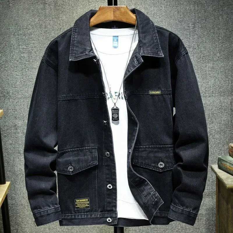 Denim Jackets Man Autumn Cargo Jeans Coat for Men Black Low Price Clothing of Fabric on Board Elatic Designer Korean Style G X250213