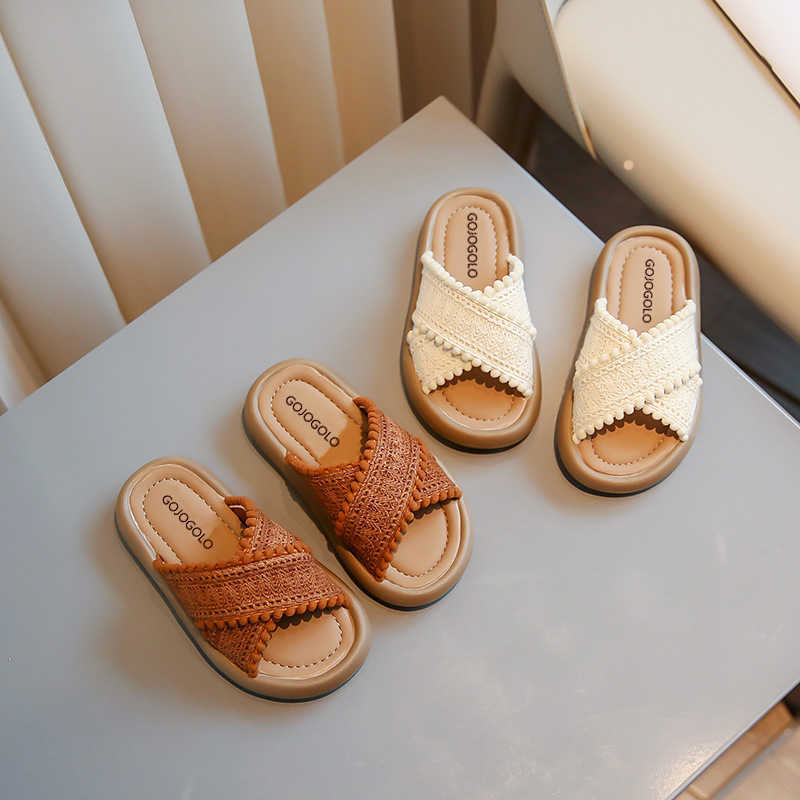 Sandals Girls sandals 2024 summer casual princess shoes woven with Velcro girls open toe beach shoes H250212