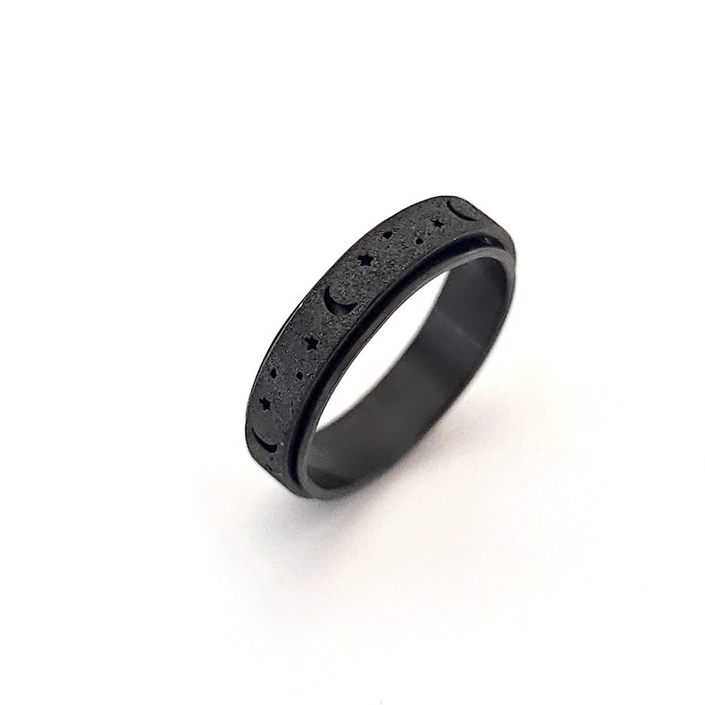 Frosted hollow stars and moon stainless steel rotatable stress relieving ring titanium steel finger ring female hand jewelry love ring gold ring desig