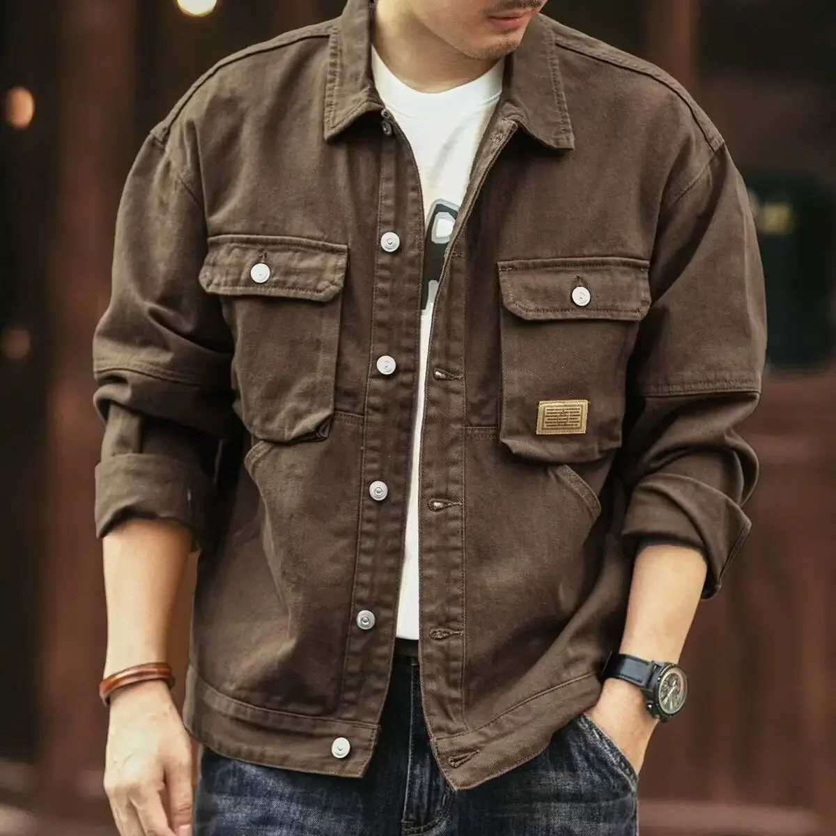 Denim jacket mens fashion denim jacket retro autumn fashion Y2k casual aesthetic brand Japanese retro Korean mens clothing X250213