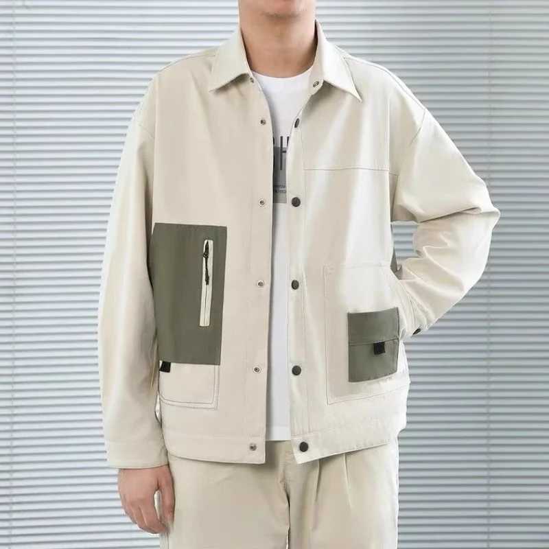 Mens Colorblock Pockets Button Bomber Jackets Autumn American Retro Baseball Uniform Black Loose Tops Male Lapel Frock Coat X250213