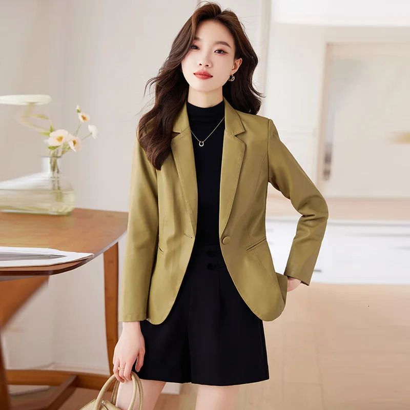 Simple PU Leather Women Blazer and Jackets Autumn Winter Clothes Female Suit Coat Office Ladies Elegant Stylish Outerwear Tops 250213