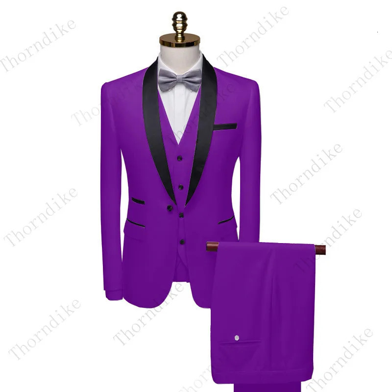 Thorndike High-end Men Suit Black Collar Suit Male Wedding Groom Slim Fit Standard Size Blazer Set TuxedoJacketPantVest 250210
