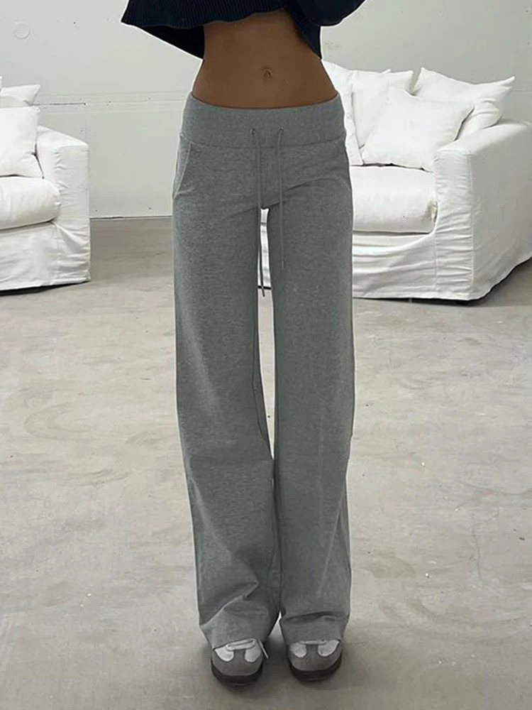 Gray Drawstring Waist Casual Sweatpants Women Solid Simple Basic Minimalist Fitness Joggers Straight Pants Z260314