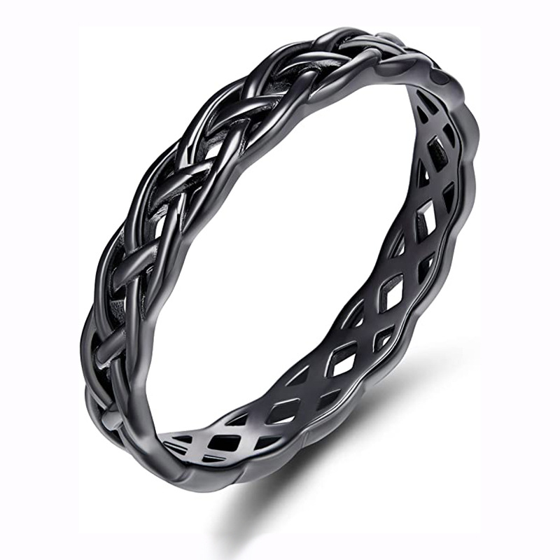 Europe and the United States fashion titanium steel jewelry minimalist weaving hollow wave effect Celtic knot couple ring love ring gold ring designer