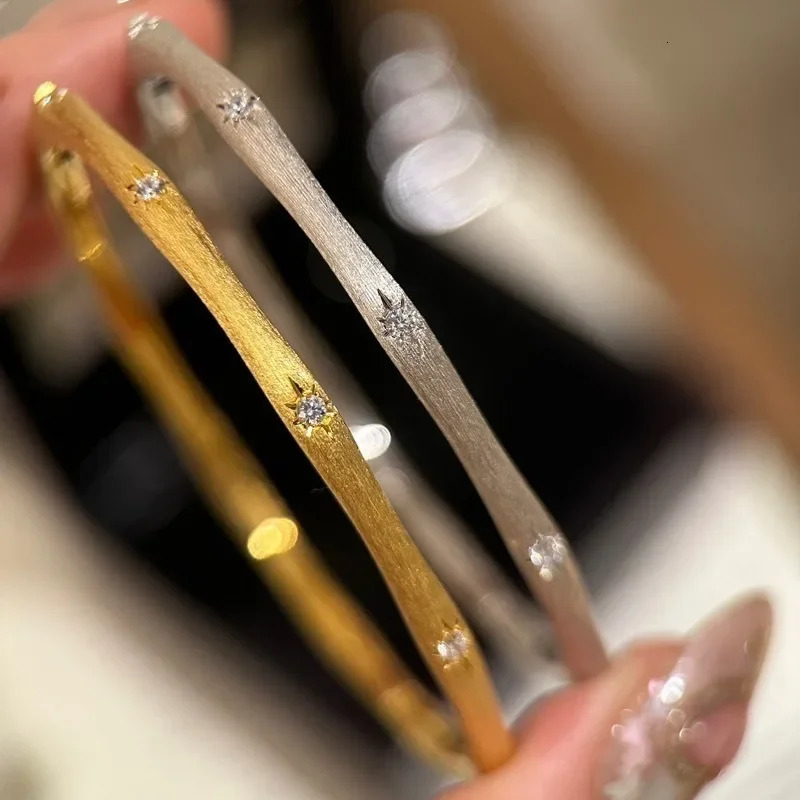 vintage Octagonal star wire drawing shiny bangles silver 925 exquisite light bracelet for women engagement fine jewelry adjustable opening 250208