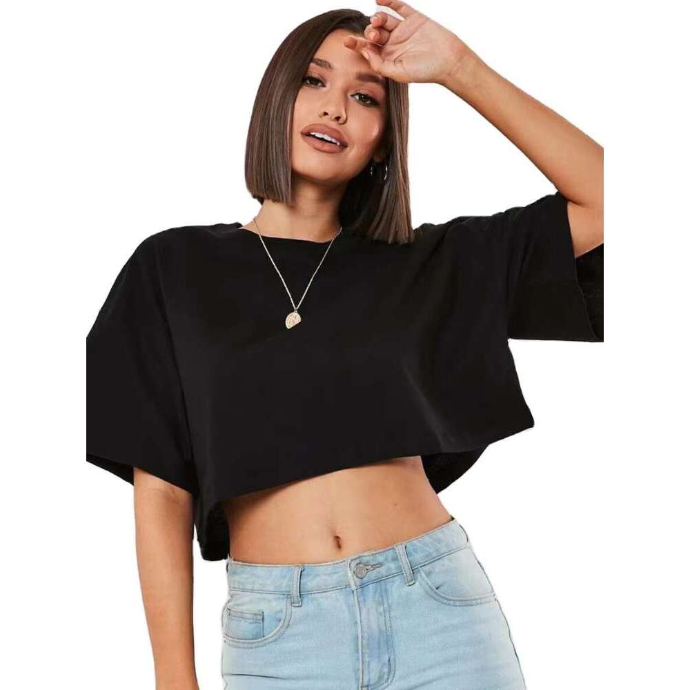 Cotton Women Short Sleeve Dance Running Clothes Yoga Fiess Crop Top Navel Baring New Sport T-Shirt Loose Gym Workout Shirts