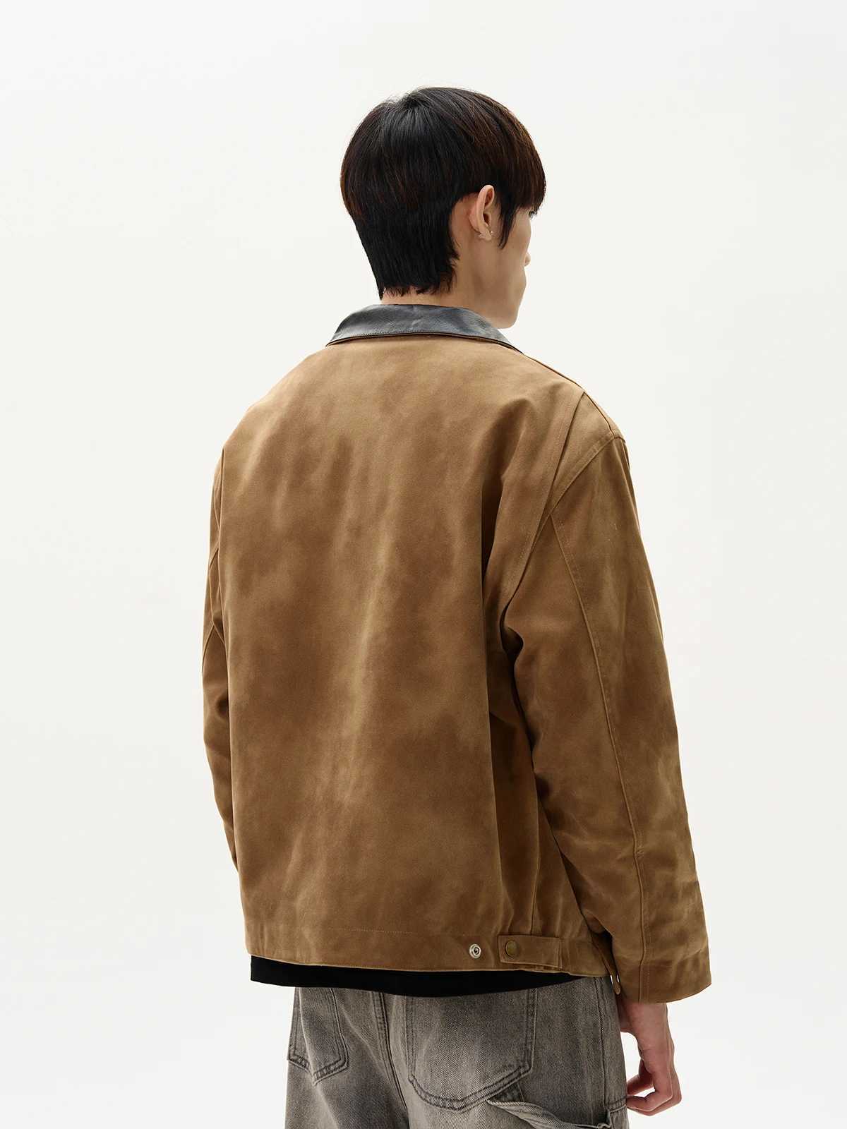 Vintage Suede Thickened Detroit Lapel Jacket Short Streetwear Luxury Men Winter Jacket X250213