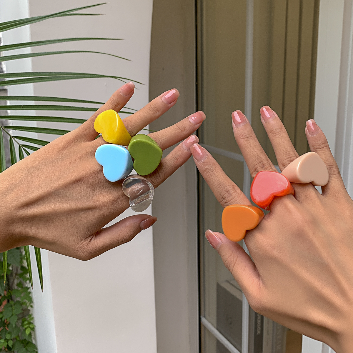 fashion Jewelry Heart shaped Candy Color Wide Edge Simple designer Plain Colorful Love Ring