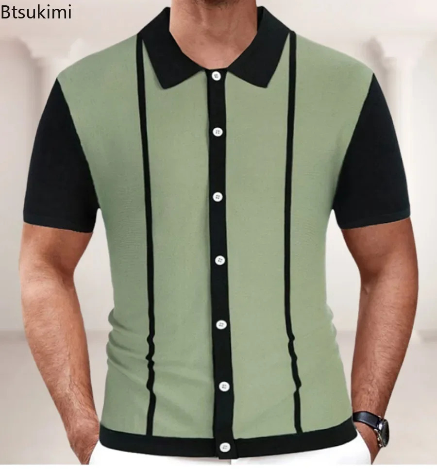 mens business casual polo shirt summer short sleeved knitted collar breathable top high-quality mens paradigm shirt 250208