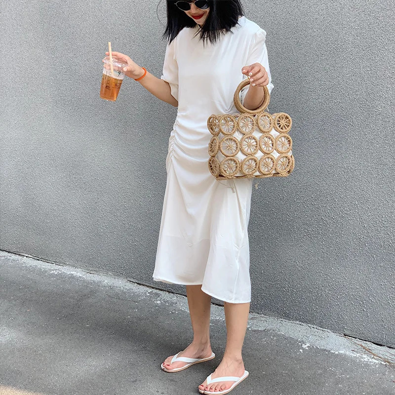 Fashion Rattan Hollow Straw Bags Wicker Woven Women Handmade Handbags Summer Beach Travel Shoulder Bags Casual Lady Bali Purses 250207