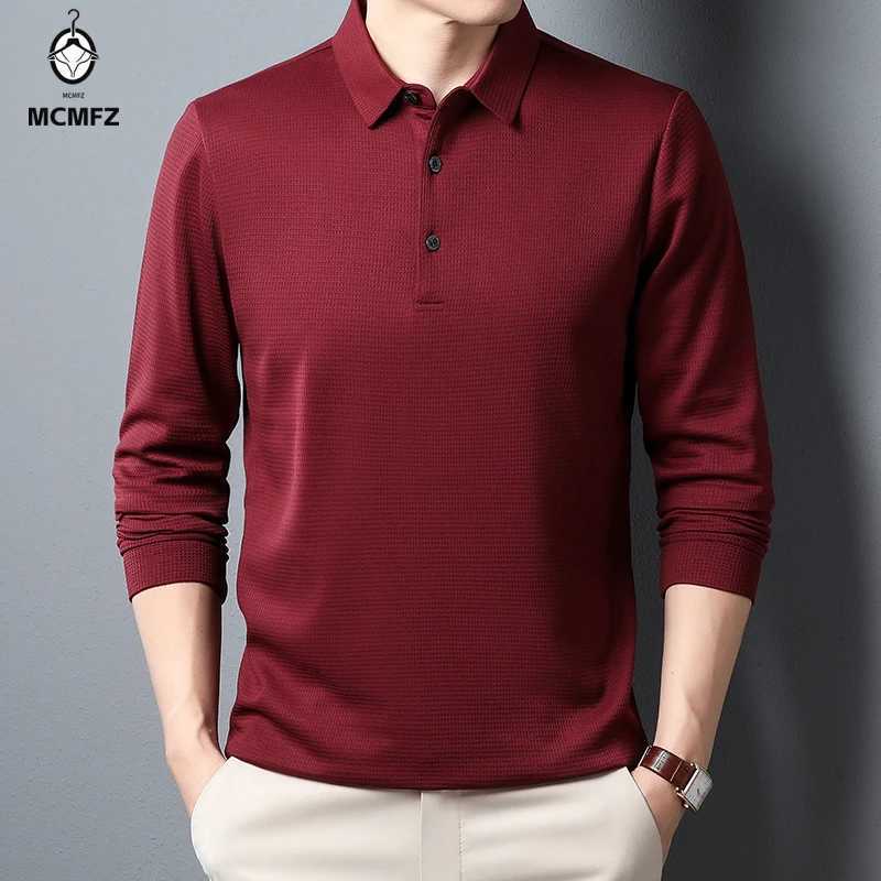 Mens Business Casual Polo Long Sleeve T-shirt Summer Comfortable Solid Cotton Top X250213