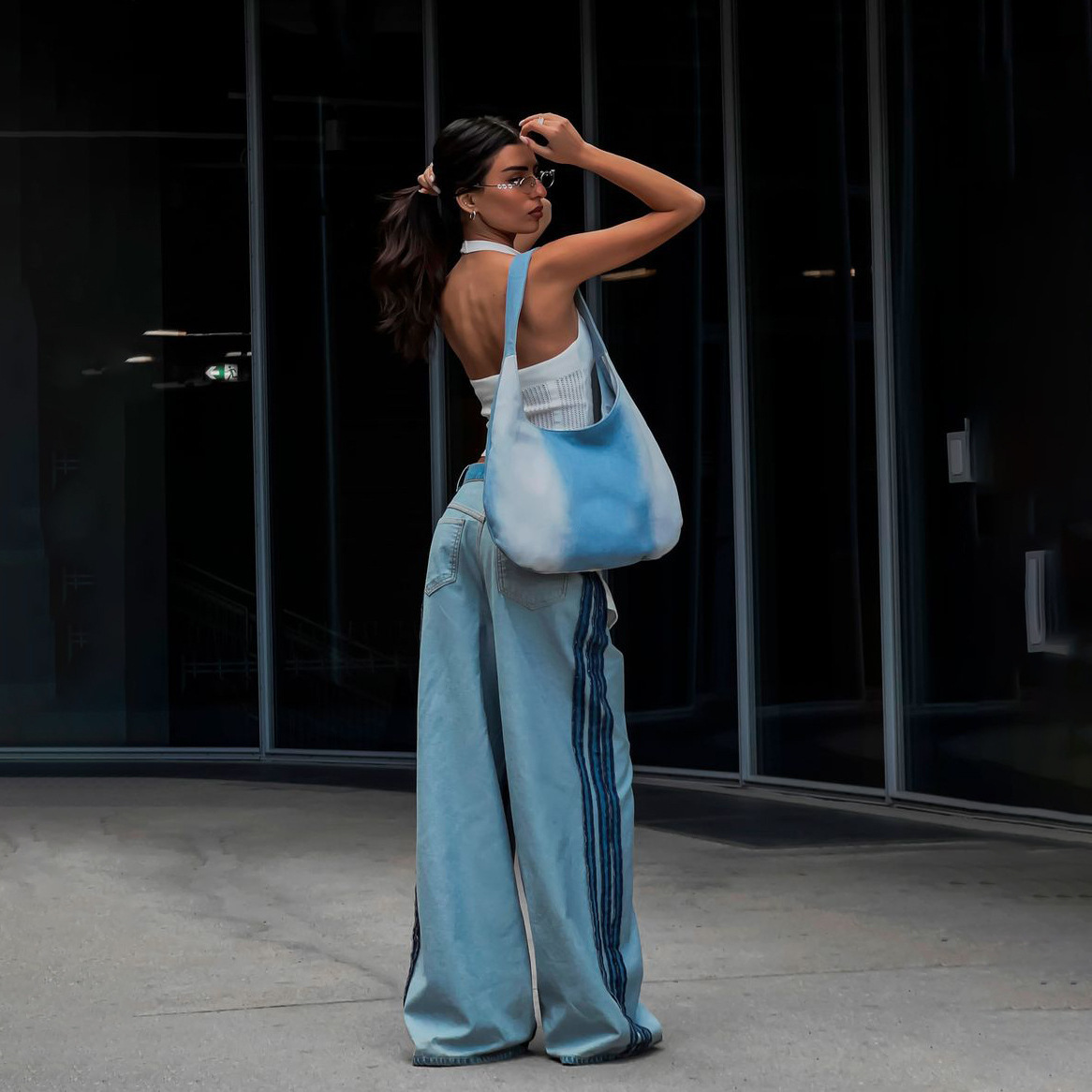 Reverse Jeans Summer High-End Splicing Loose Wide Women's Hanging Feeling High Waist Straight Leg Pants Women