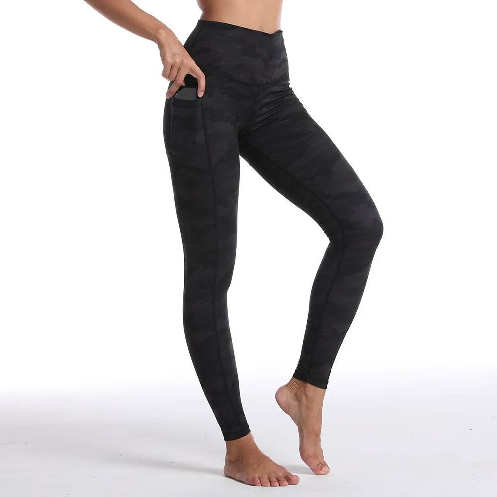Women yoga pants ruffled pocket camouflage print hip lift high waist sports leggings Jogging tights