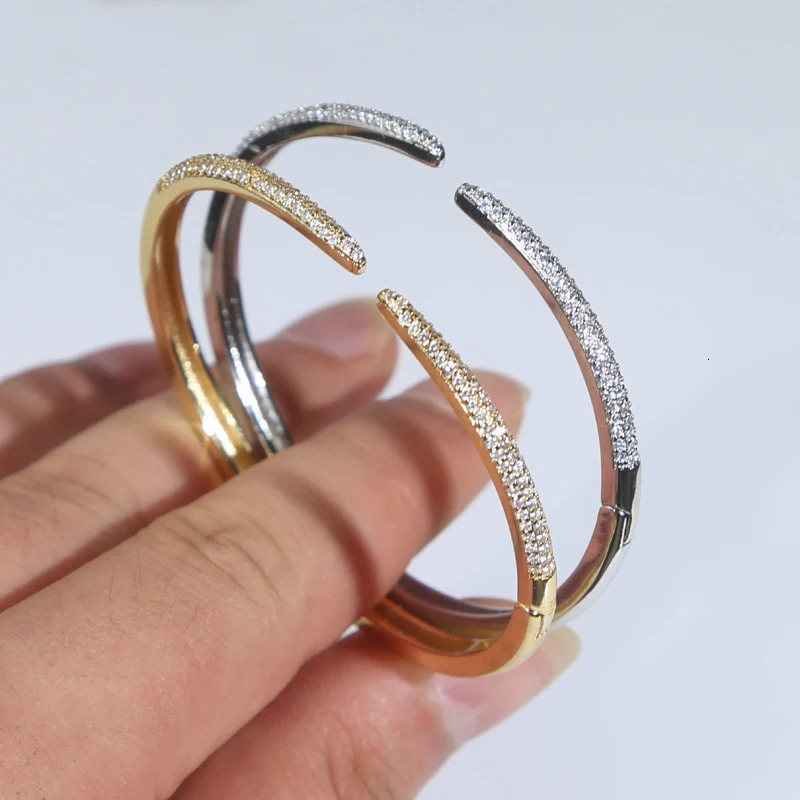 Micro Pave 5A Cubic Zirconia Spike Open Adjusted Bangle Bracelet For Women Geometric Classic Fashion Jewelry 250208
