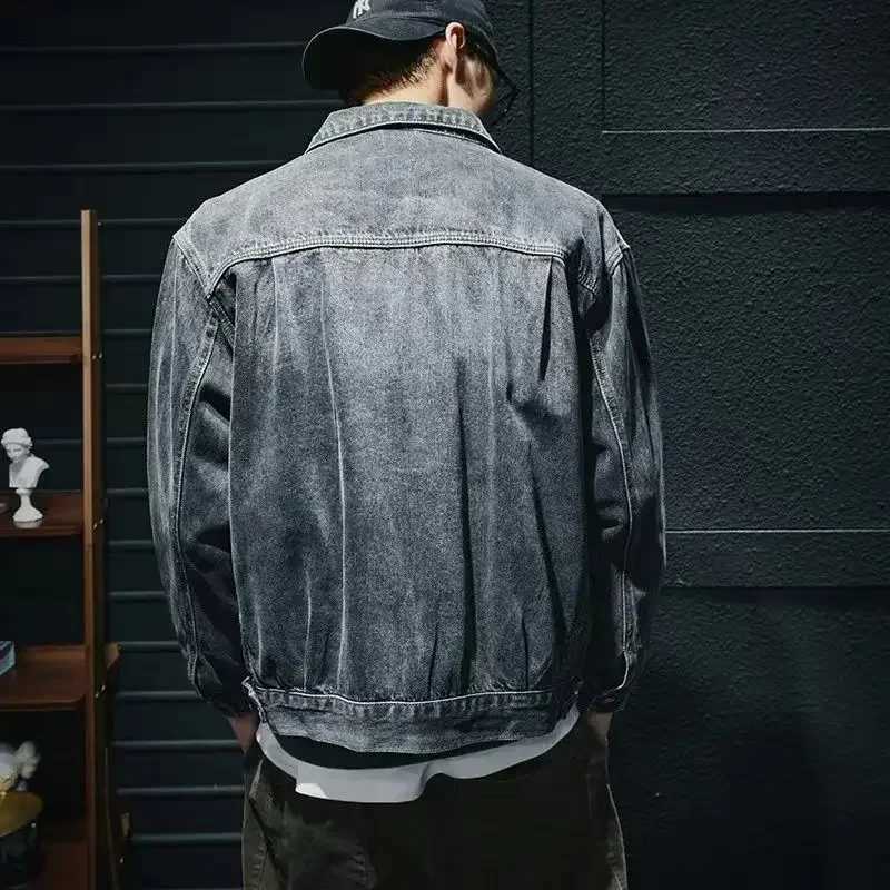 Mens Jean Coats Cargo Vintage Mens Denim Jacket Washed Aesthetic Outwear Menswear Korean Popular Clothes Size L Clothing Korea X250213
