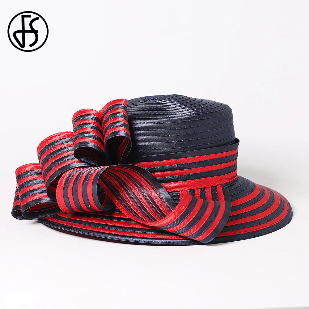 FS Satin Cloth Hats For Women Ladies Stripe Formal Tea Party Dress Wedding Bridal Elegant Church Cap Bowler Hat 250118