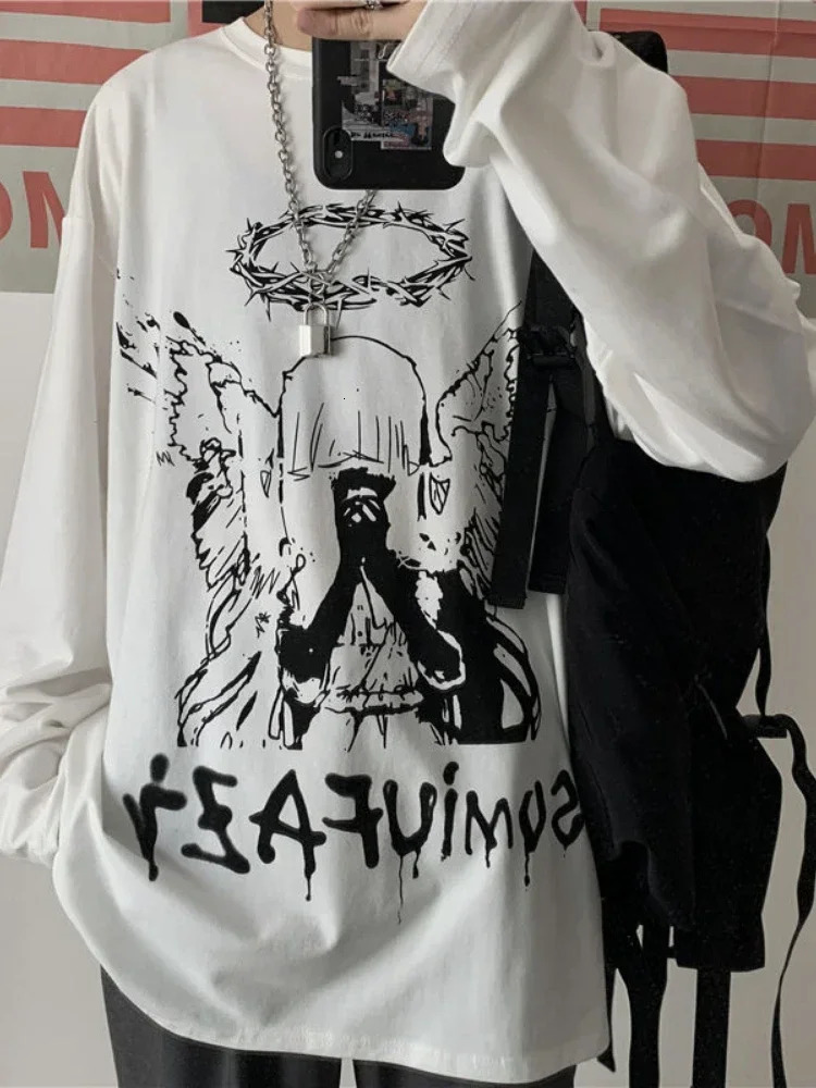 T Shirt for Men Autumn Y2k Tshirt Streetwear Oversized Long Sleeve Anime Harajuku Gothic Vintage Graphic Manga Tee Tops 250113