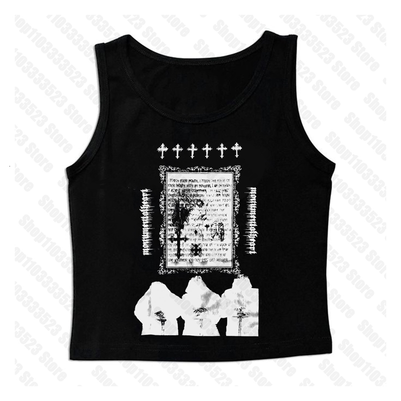 Y2k style cute Womens Sleeveless baby Tank Top 2000s Punk Cool Print Short Vest Tee Cool Street Fashion Gothic Women Clothing 250116