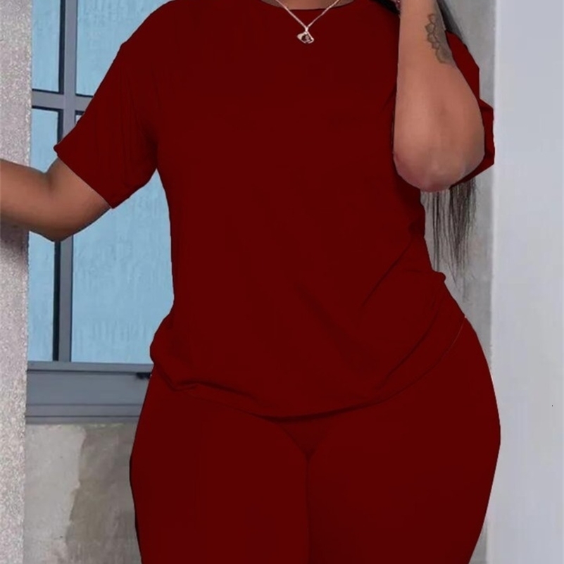 LW Plus Size Summer Womens Suit Short Sleeve Top and Pants Twopiece set Casual women sportswear Slim y250122