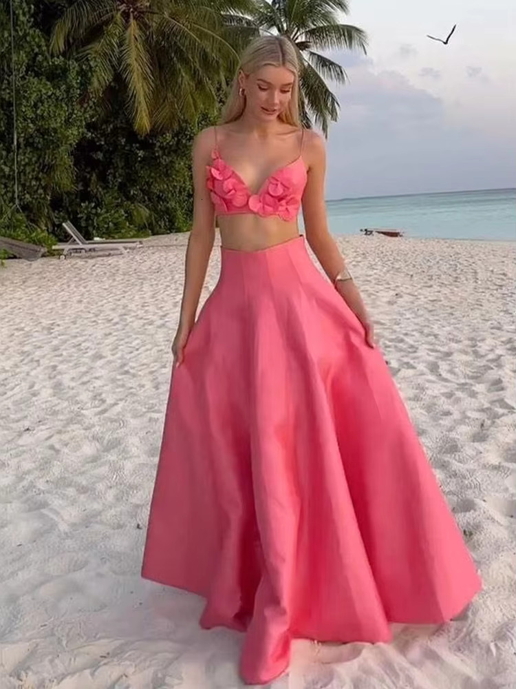 Women White 3D Wer V Neck Sg Vest Set Fashion Chic Sexy A E Maxi Skirts Suit 2025 New Female Party Club Evening Outfits